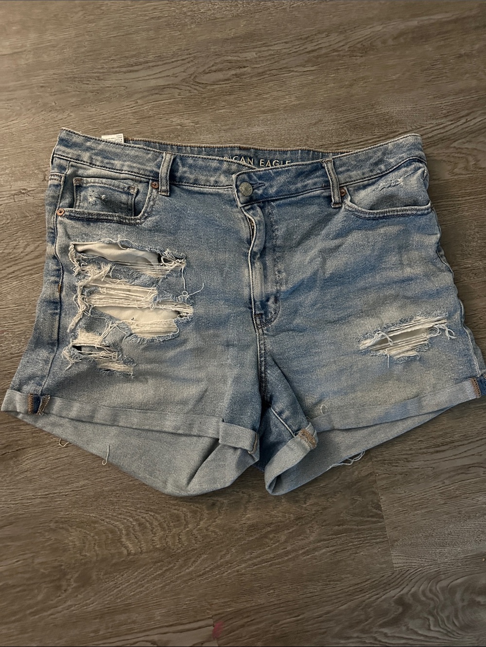 American Eagle Outfitters Light Blue Distressed Roll-Cuff Denim Shorts
